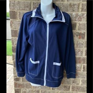 NWT Alfred Dunner Navy Blue Zip-Up Nautical Jacket with White Trim